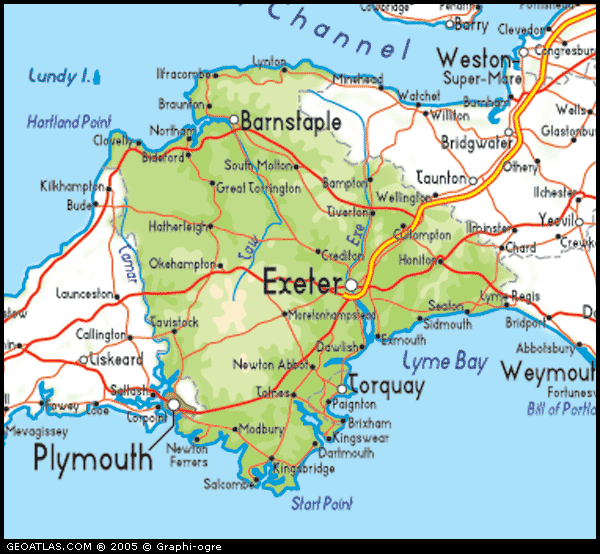 Map of England - Devon